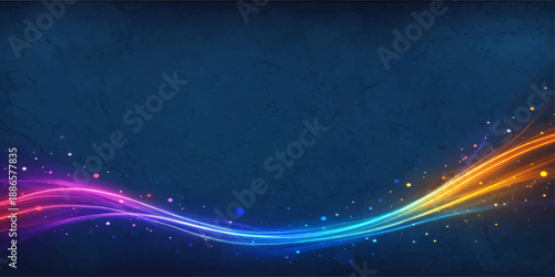 Abstract blue and light background with stars featuring a glowing wave design and flowing purple lines on a dark digital space backdrop