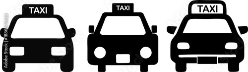 Taxi Cab Front View Car Silhouette Icon Set