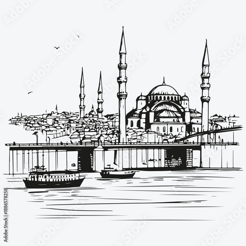 Istanbul city view sketch illustration vector