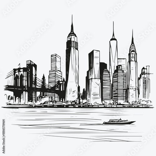 NewYork city view sketch illustration vector