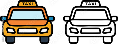 Modern Orange Taxi Car Front View Flat and Outline
