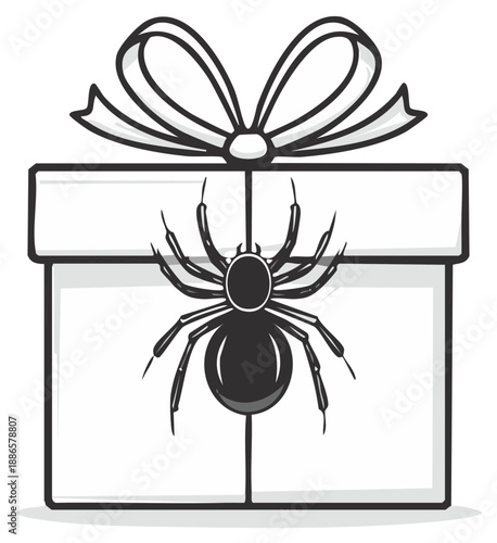 Scary Spider Hanging from a Gift Box Tied with a Bow