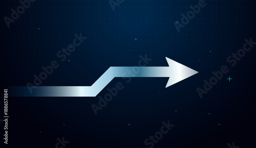 Modern pointing forward arrow vector to the next and a sleek arrow moves forward, showing clear direction toward a future goal. The glowing arrow represents innovation driving movement