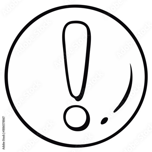 Hand-drawn exclamation mark symbol inside a circle outline, alert sign doodle