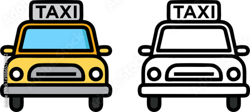 Yellow Taxi Cab Front View Flat and Outline Icon