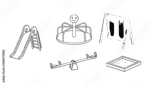 Playground Equipment: Captivating image of playground equipment, with diverse structures inviting children into an atmosphere of fun and joy.