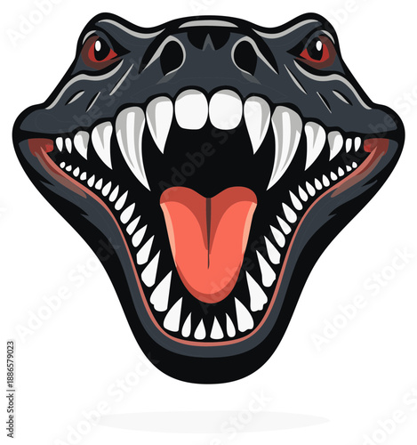 Aggressive snake head with open mouth and sharp teeth showcases threatening cartoon animal design
