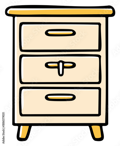 Cartoon Beige Bedside Table with Three Drawers for Storage Solutions