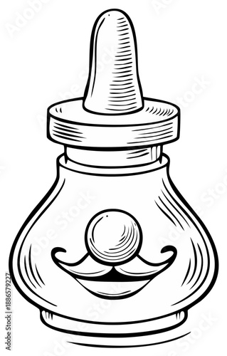 Vintage Glass Dropper Bottle with Whimsical Mustache Design