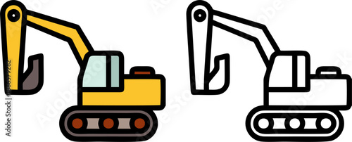 Hydraulic Excavator Digger Construction Icon Vector