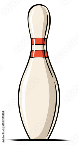 Classic bowling pin with red bands standing upright ready for a game