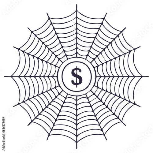 Dollar Symbol Trapped in a Spiderweb Concept of Financial Risk