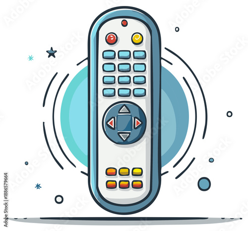 Modern television remote control with buttons and directional pad for entertainment technology