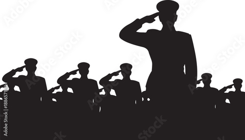 Silhouette of soldiers saluting in formation military