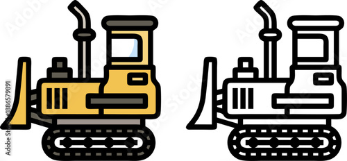 Bulldozer Earthmover Construction Vehicle Flat and Outline Icon