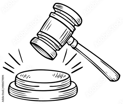 Line Art Gavel: Symbol of Justice, Legal Proceedings, and Court Decisions