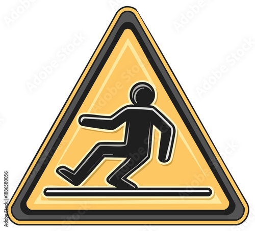 Caution Slippery Floor Symbol Design on a Yellow Warning Triangle Sign Preventing Dangerous Fall Hazards