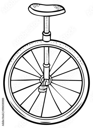 Illustration of a simple unicycle in black and white