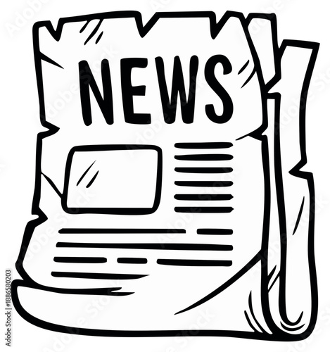 Black and white newspaper illustration with the word NEWS printed on it