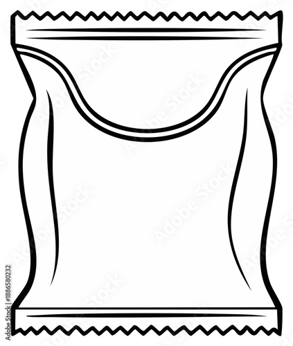 Blank flexible packaging bag outline vector illustration with crimped seals