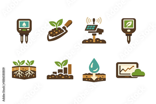 Smart farming technology icons for agriculture and soil monitoring