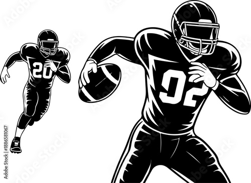 American Football Player Silhouette Set in Action Poses