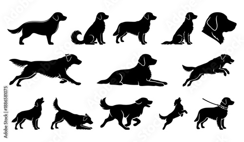 Golden Retriever Silhouette Bundle in Various Poses vector illustration