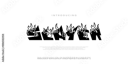 Slayer Fonts, Bold lifestyle display font with flame elements and urban attitude. Perfect for streetwear, posters, and modern branding.vector design