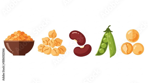 Variety of legumes and grains including peas beans and corn on a white background for healthy eating and nutrition concepts