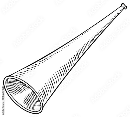 Isolated Hand Drawn Illustration of a Musical Horn or Bugle in Black and White Line Art