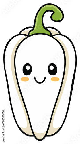 Cute white bell pepper cartoon character with a happy smiling face Kawaii vegetable vector mascot