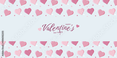 Valentine s Day design with pink and red hearts border and Happy Valentine s Day text on blue