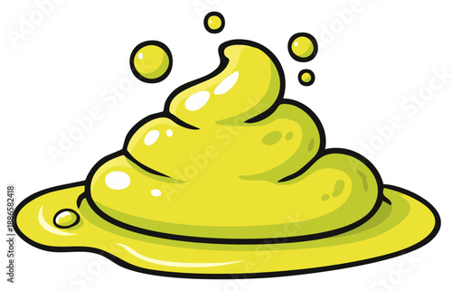 Bright green cartoon goo pile with shiny surface and small bubbles, whimsical digital art