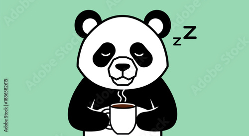 Cartoon panda resting with coffee