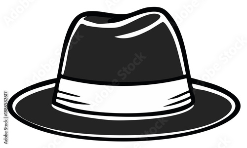 Dark trilby hat with white hatband illustration on a white background