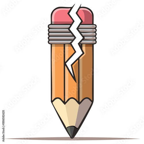 Broken Pencil Illustration Depicting Frustration Impairment and Inability to Perform Tasks with a Rubber Eraser