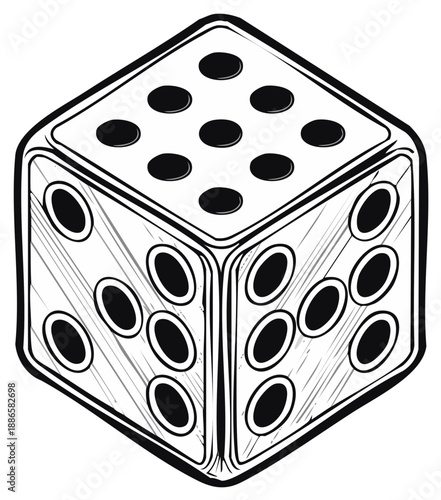 Illustrated Dice with Spots for Games and Chance, Hand Drawn Style