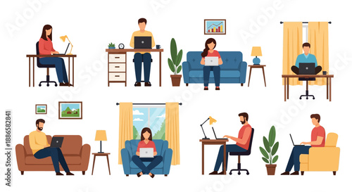 People working remotely from home offices.