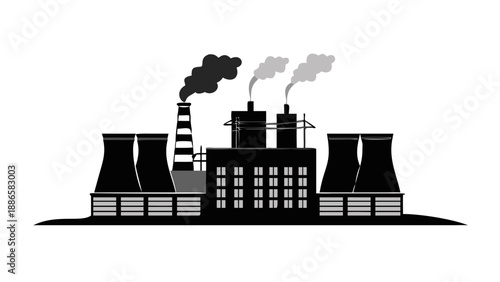 Industrial silhouette of a geothermal power plant with steam rising, clean energy and earth's heat concept vector.