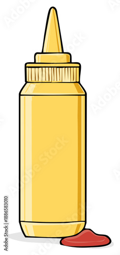 Cartoon Mustard Bottle with Ketchup Splatter Delicious Condiments