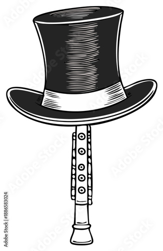 Elegant Top Hat and Clarinet Combination Emblem Vintage Illustration