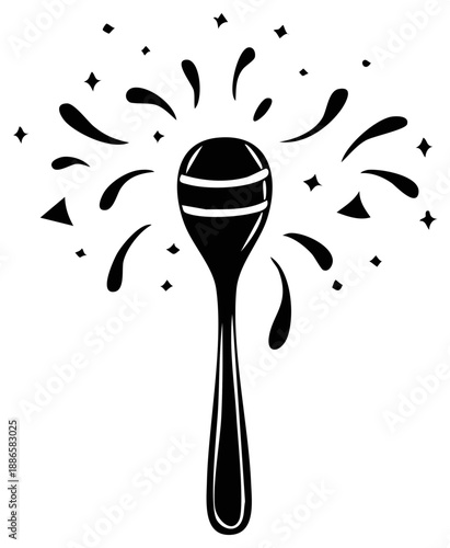 Maraca Musical Instrument Icon with Shaking Sound Effect Black and White Graphics