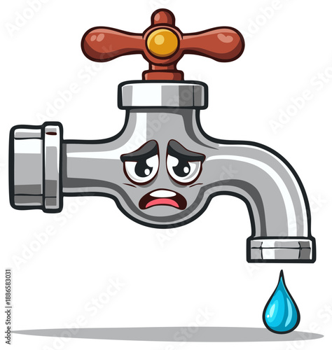 Sad Faucet Dripping Water Expressing Water Shortage or Leakage