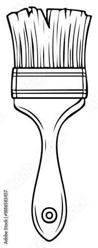 Illustration of a Paint Brush: Detailed line art of a paintbrush with bristles and handle, ready for artistic creation.