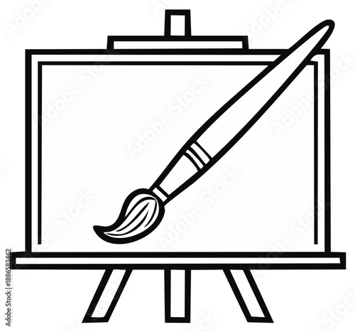 Artist's Easel with Paintbrush Ready for Creative Expression and Artistic Work
