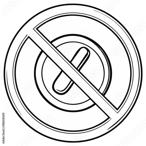 Prohibition symbol with a cross shape inside a circle and a diagonal line representing ban or stop