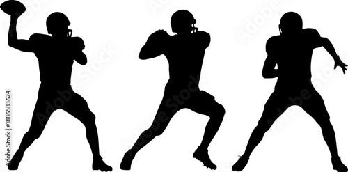 American Football Player Silhouette Set in Action Poses