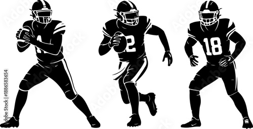 American Football Player Silhouette Set in Action Poses
