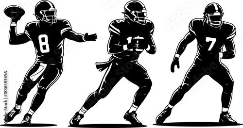 American Football Player Silhouette Set in Action Poses