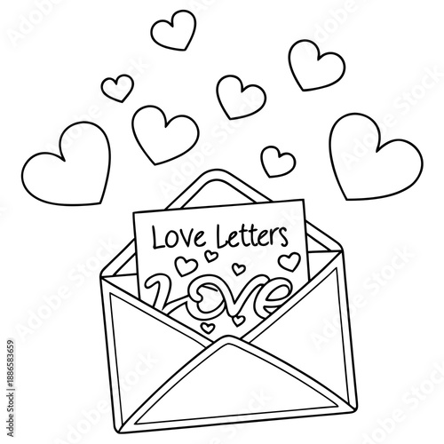 An open envelope with a love letter and hearts floating above, a romantic symbol of affection